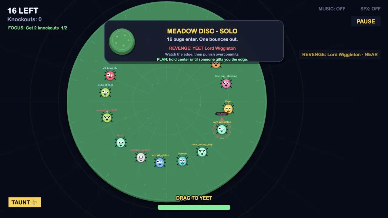 Meadow disc, 16 bugs in