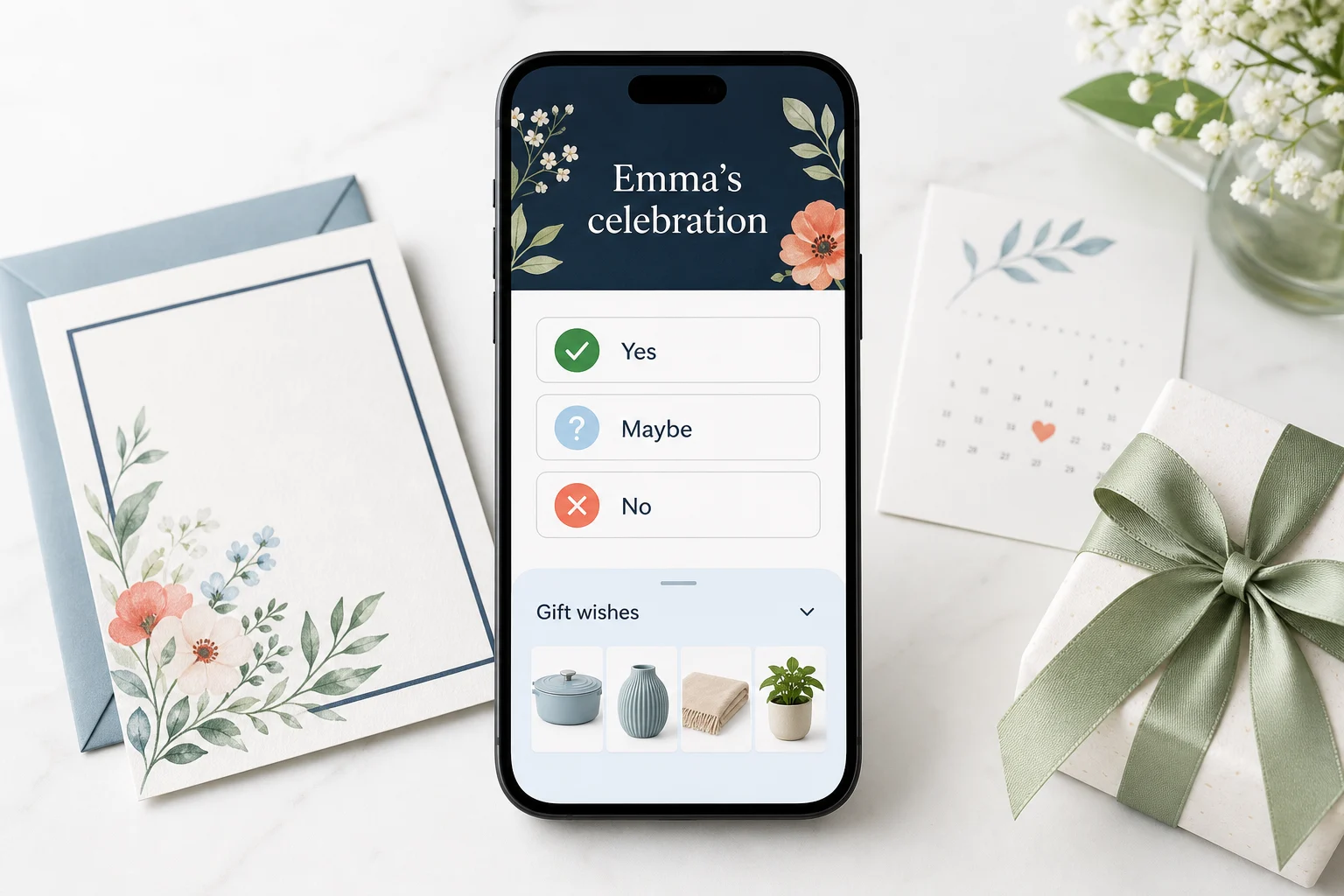 Online invitation with RSVP and wishlist in one private link