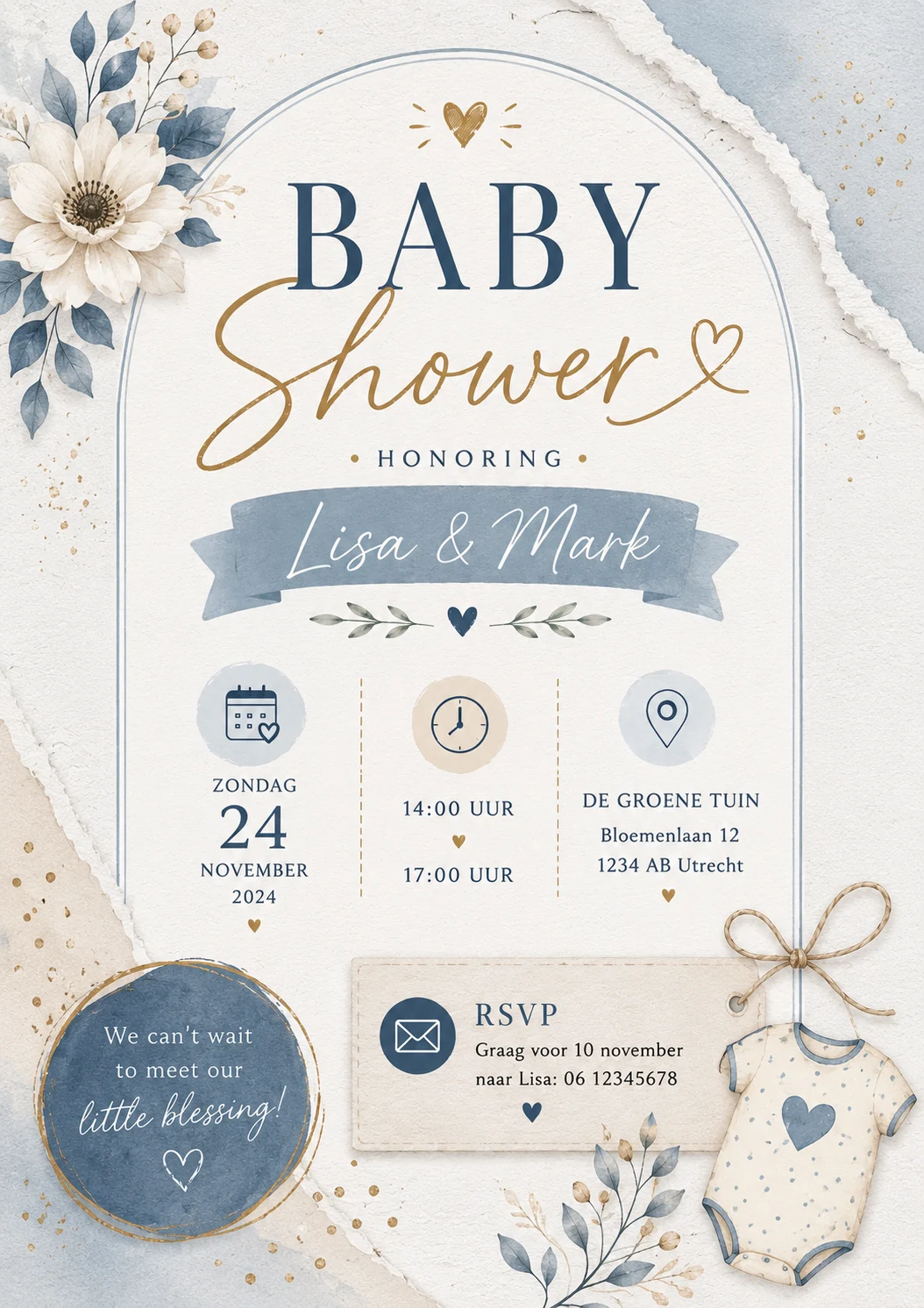 Blue floral baby shower