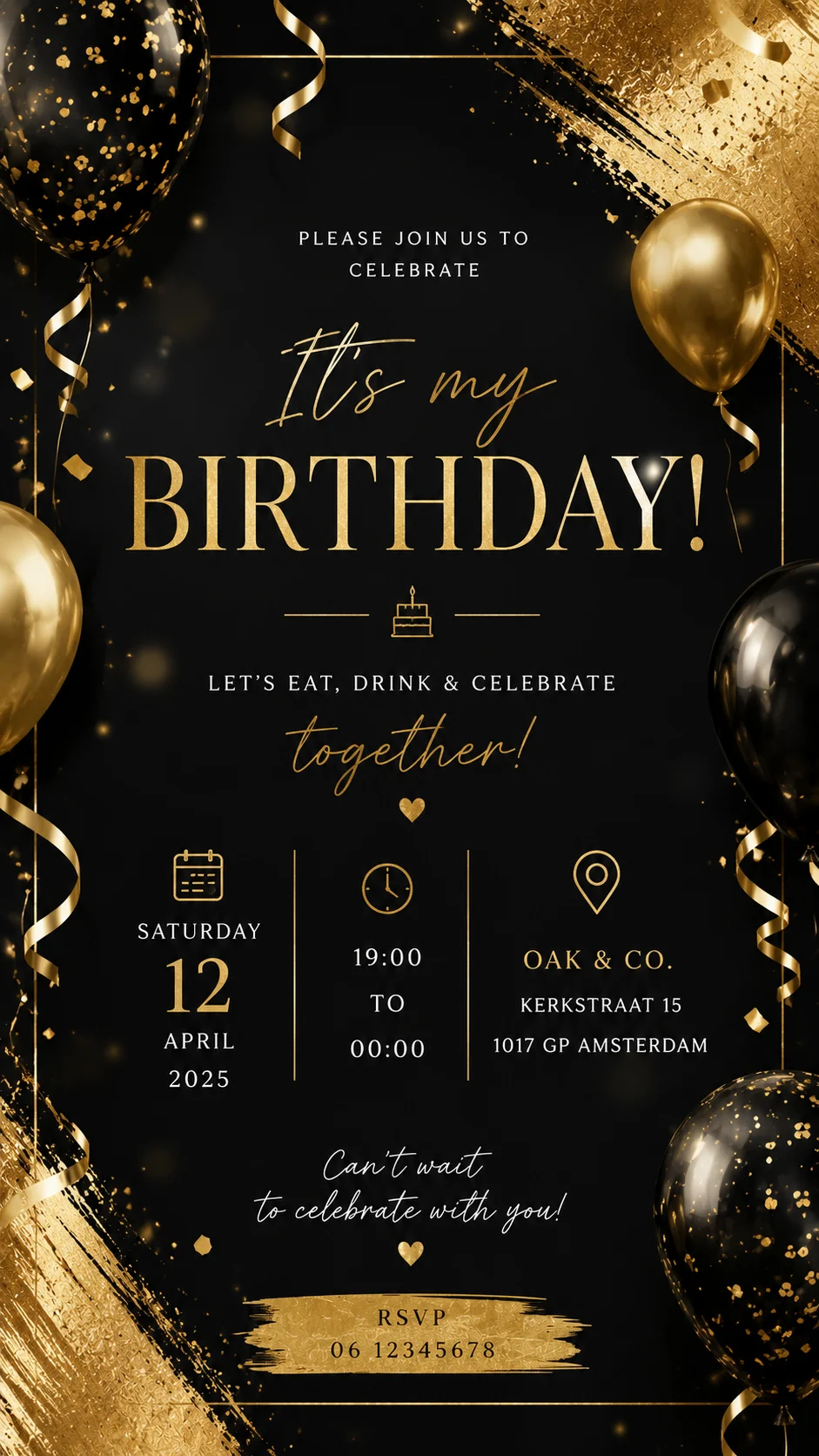 Black gold 50th balloons